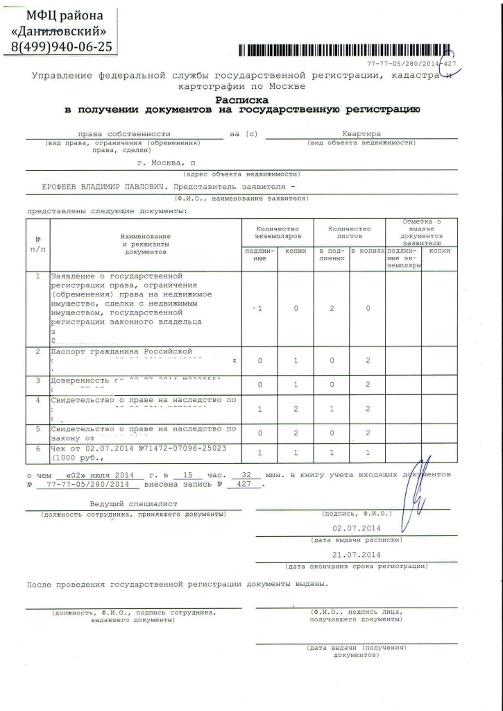 образец расписки в получении документов образец